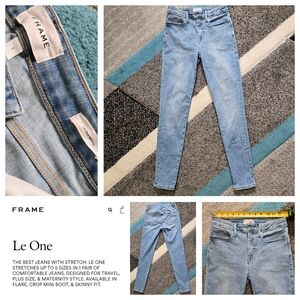 FRAME Le ONE SKINNY Super Stretchy Jeans,  Size 1 (Fits Sz 0-6), EUC in Caspio